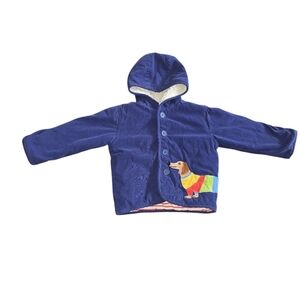 Mini Boden Hooded Jacket with Dachshund Design Corduroy Sherpa Lined Kids 3/4